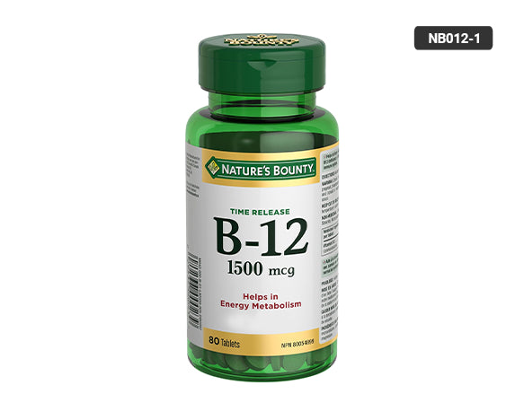 Natures Bounty Time Release B-12 1500mcg 80 Tablets - Help in Energy Metabolism.